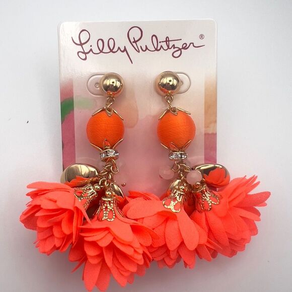 Lilly Pulitzer Orange Floral Tassel Earrings - Picture 2 of 4